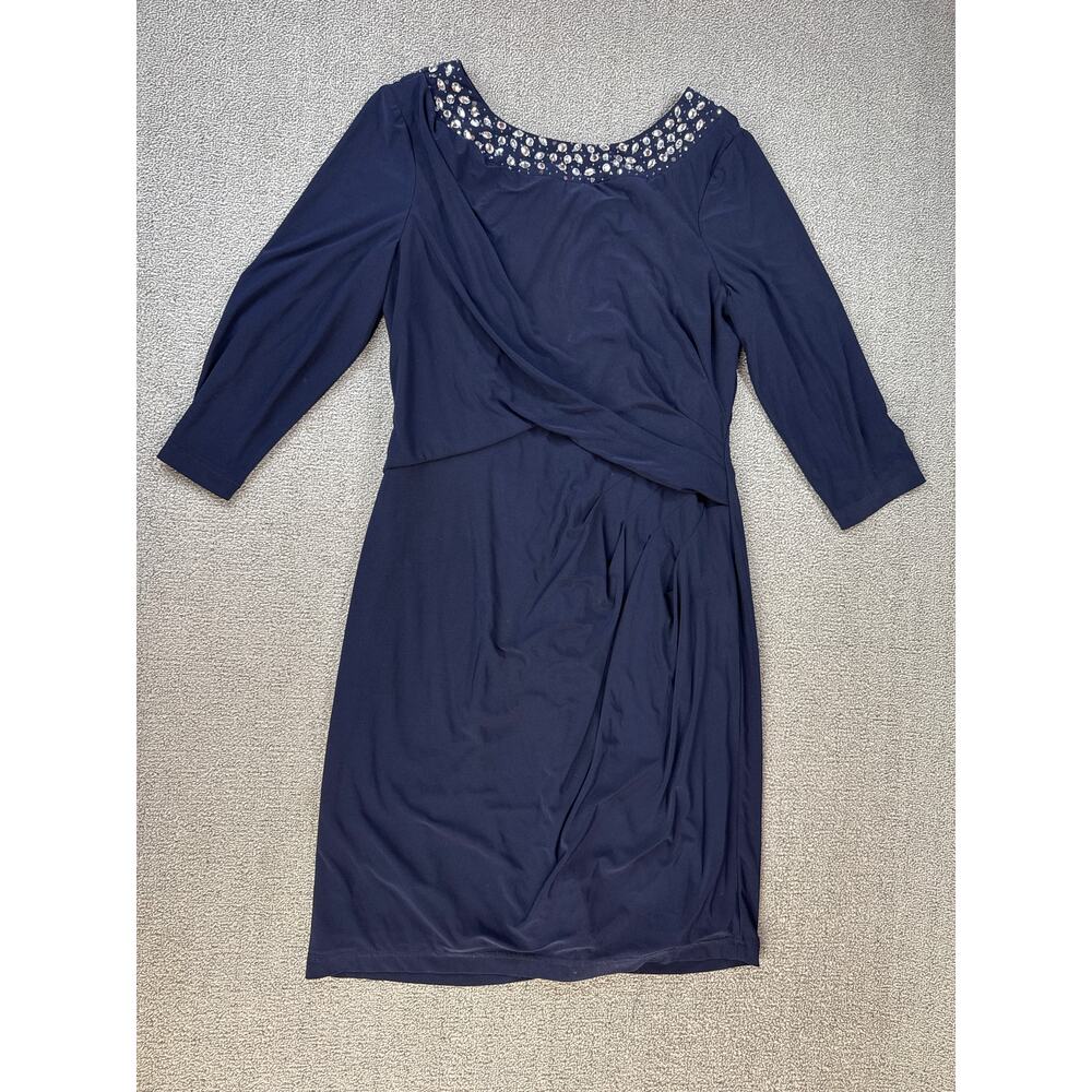 Alex Evenings‎ Dress Long Sleeve Cocktail Navy Rhinestone Size 10
